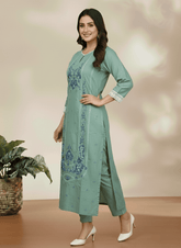 Mint Green Floral Embroidered Kurta